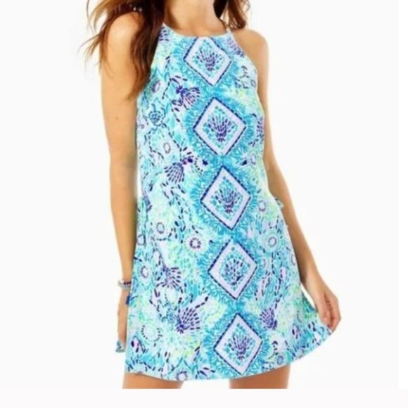 Lilly Pulitzer Pants - Lilly Pulitzer Pearl Romper Dress Blue Ibiza Open Water Gold Chain NWT